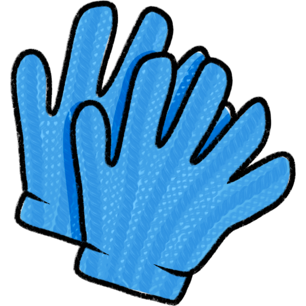 a pair of blue knit gloves. 